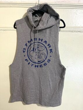 Gymshark Gray Sleeveless Hoodie with Blue Logo